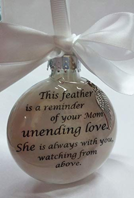 Moms Unending Love Memorial Christmas Ornament with Feather from an Angel Wing Charm Moms Unending Love Memorial Christmas Ornament with Feather from an Angel Wing Charm