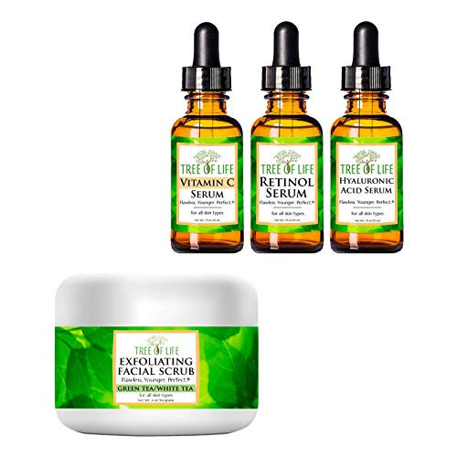 Serum 3-Pack Vitamin C Retinol and Hyaluronic Acid Serums  Exfoliating Facial Scrub for Skin