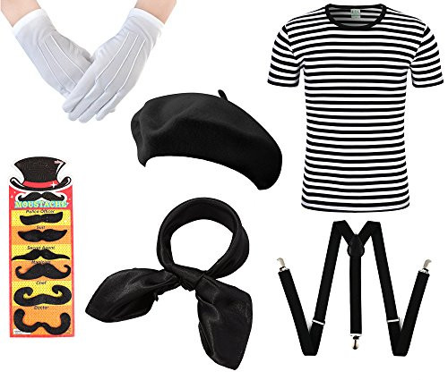 6PC Mens Mime Fancy Dress Costume Set Party Outfit XXX-Large