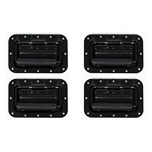 TCH Hardware 4 Pack Medium Spring Loaded Steel Recessed Handle Black with Padded Grip Case Chest Cabinet Speaker Box