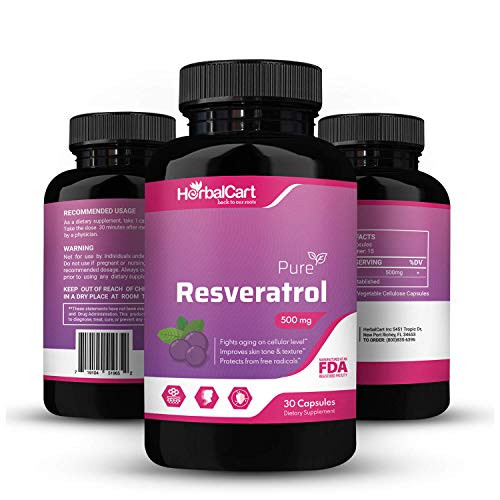 HerbalCart - Resveratrol 500mg  Anti Aging Supplement  99 Pure Resveratrol - 30 Capsules Made in USA
