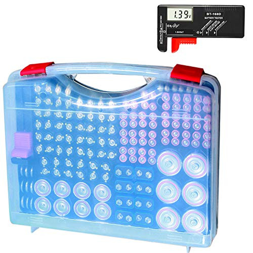 Hard Clear Battery Organizer Sorter Storage case with Digital Battery TesterChecker Holding Over 180 pcs 9VC D AAAAA AAAA Button Cell Batteriesno Batteries