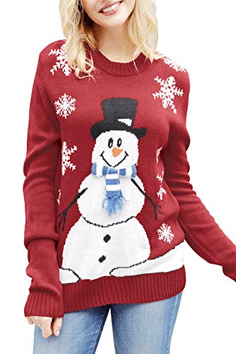 Viottiset Womens Ugly Christmas X Mas Pullover Knitted Sweater Jumper M Red Snowmen