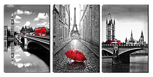 Paris Decor for Bedroom - Gray and Red Canvas Wall Art - Eiffel Tower Pictures Painting for Home Decor - Framed and Stretched Artworks Paris Decor for Bedroom - Gray and Red Canvas Wall Art - Eiffel Tower Pictures Painting for Home Decor - Framed and Stretched Artworks