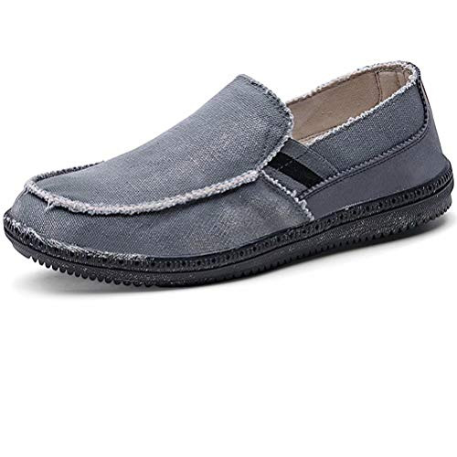 LANCROP Mens Slip On Shoes - Casual Lightweight Canvas Deck Boat Loafers Flat 7 M US Grey