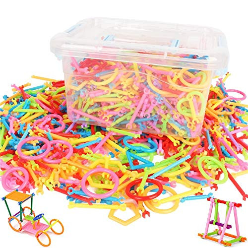 FeiWen 1000Pcs Building Construction Toys Blocks Kids Plastic Magic Wand Building Blocks Sticks DIY Assembly Educational Toys