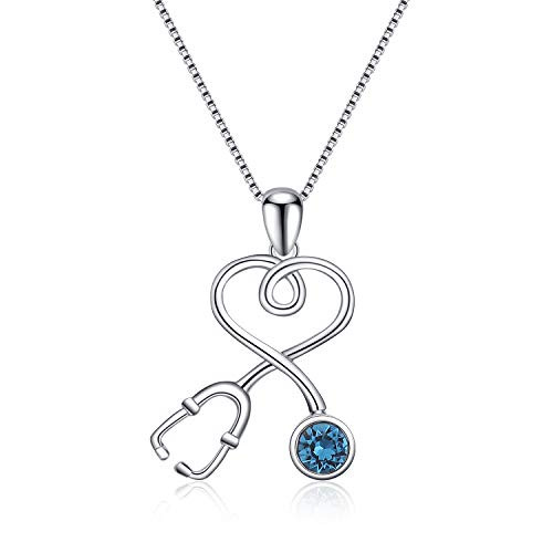 AOBOCO Sterling Silver Stethoscope Necklace Doctor Nurse Gifts Medical Jewelry for Women Blue Crystal from Swarovski Medical Student RN Registered Nurse Gifts for Graduation Retirement Nurse Week AOBOCO Sterling Silver Stethoscope Necklace Doctor Nurse Gifts Medical Jewelry for Women Blue Crystal from Swarovski Medical Student RN Registered Nurse Gifts for Graduation Retirement Nurse Week