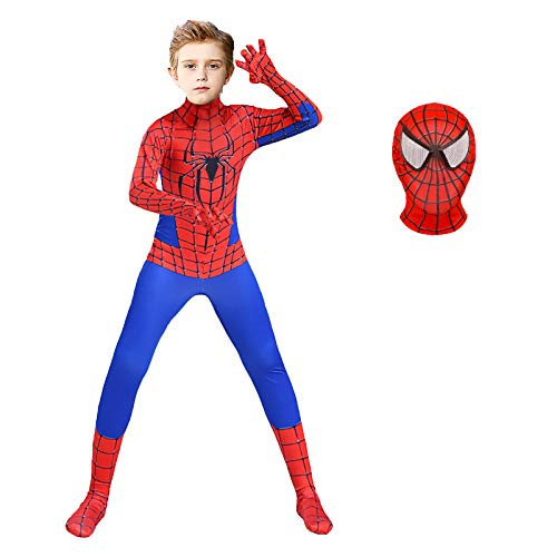 BOMLY Kids Superhero Costume Spandex Bodysuit 3D Style Halloween Cosplay Super Hero Suit for Boys Kids-XL Height 52-56 Inch