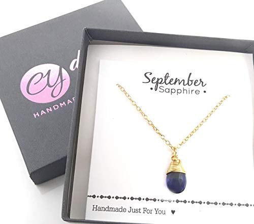 September Birthstone Sapphire Quartz 14k Gold Filled Necklace - Gift for Her