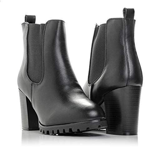 Bellmora Payton-05 Womens Chelsea Boot Side Zip Elastic Panel Chunky Heel Ankle Bootie Black 11 BM US