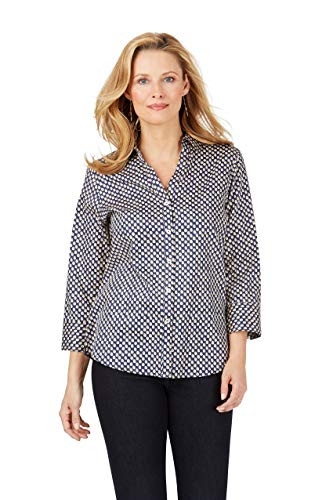 Foxcroft Mary Wrinkle-Free Shadow Dot 34 SLV_ Shirt Navy