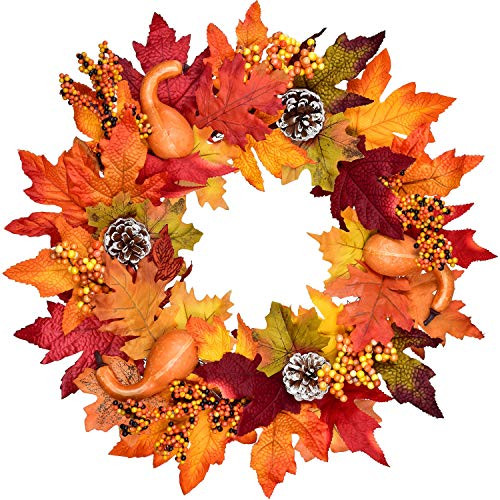 DearHouse 20 Inch Fall Wreath Autumn Maple Leaf Harvest Thanksgiving Door Wreath for Front Door with Pumpkins Pinecone Maple Leaf and Berry DearHouse 20 Inch Fall Wreath Autumn Maple Leaf Harvest Thanksgiving Door Wreath for Front Door with Pumpkins Pinecone Maple Leaf and Berry