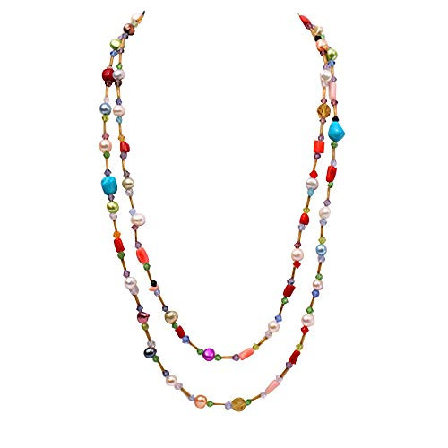 JYX Pearl Long Strand Necklace 6-7mm Colorful Freshwater Pearl with Irregular Coral Opera Necklace JYX Pearl Long Strand Necklace 6-7mm Colorful Freshwater Pearl with Irregular Coral Opera Necklace
