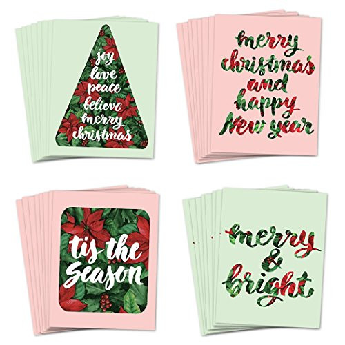 48 Festive Christmas Greeting Cards Assortment of 4 Seasonal Poinsettia Designs Envelopes Included Send Holiday Wishes to Family   Friends 48 Mixed Variety Boxed Cards Great Value by Digibuddha