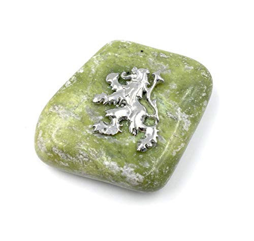 Irish Connemara Marble Paperweight with Pewter Lion