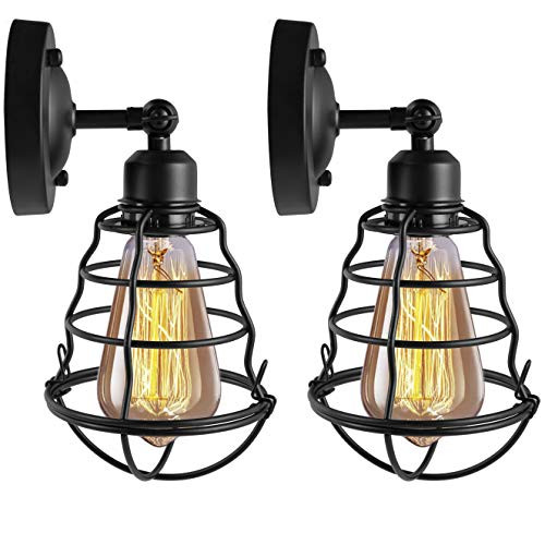 HXMLS Rustic Wire Cage Wall Sconce 2PackBlack Industrial Hardwire Wall Lighting Fixture Vintage Style E26 Base Metal Wall Lighting Fixture for Headboard Bedroom Farmhouse Garage Porch HXMLS Rustic Wire Cage Wall Sconce 2PackBlack Industrial Hardwire Wall Lighting Fixture Vintage Style E26 Base Metal Wall Lighting Fixture for Headboard Bedroom Farmhouse Garage Porch