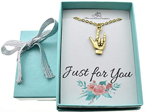 I love You in sign language Necklace in gold plated pewter on a 20 gold stainless steel rolo chain_