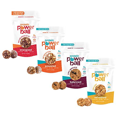 Protein Power Ball Protein Bar Alternative - Gluten Free Dairy Free Soy Free Vegan Protein Snack Variety Pack 4 Pack