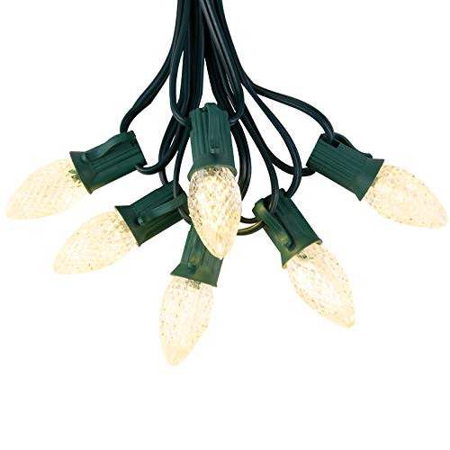 C7 Led Christmas String Lights Outdoor 25 Feet Extendable Green Wire Lights with 25 Strawberry Bulbs for Indoor Garden Yard Patio Backyard Cafe Party Holiday Decoration E12 Base Warm White