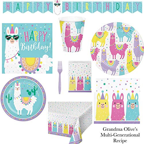 Llama Themed Happy Birthday Paper Party Supplies 16 Dinner Plates 16 Cake Plates 16 Lunch Napkins 16 Beverage Napkins Banner Table Cover 24 Forks 16 Cups 16 Treat Bags and Recipe Llama Themed Happy Birthday Paper Party Supplies 16 Dinner Plates 16 Cake Plates 16 Lunch Napkins 16 Beverage Napkins Banner Table Cover 24 Forks 16 Cups 16 Treat Bags and Recipe