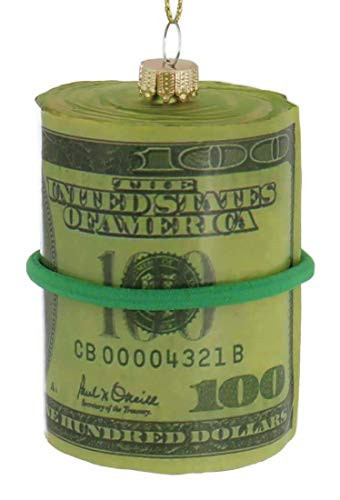 Money Roll WAD of Hundred Dollar Bills Christmas Holiday Ornament Glass
