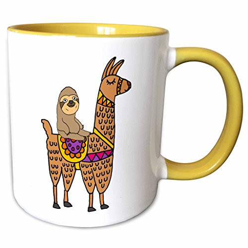 3dRose mug_270098_8 Funny Cute Sloth Riding Llama Cartoon, Yellow, 11 oz 3dRose mug_270098_8 Funny Cute Sloth Riding Llama Cartoon, Yellow, 11 oz