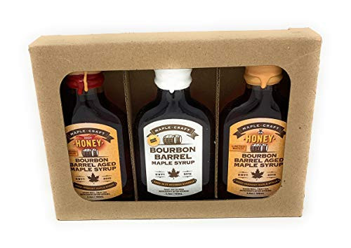 Maple Craft Syrup  Grade A Dark Robust 100 Pure USDA Organic Maple Syrup From Vermont  BOURBON BARREL BLISS - HONEY-INFUSED ORIGINAL HOT HONEY-INFUSED  3 Pack 3 x 3_4 ounces 100ml each