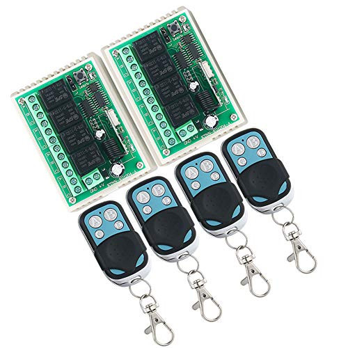 Universal 12V 4CH Wireless Relay Remote Module Switch RF 433Mhz with Smart Remote Control Key 4 transmitters 2 receivers Used for DIY Modification of Garage Doors Electric Doors etc_