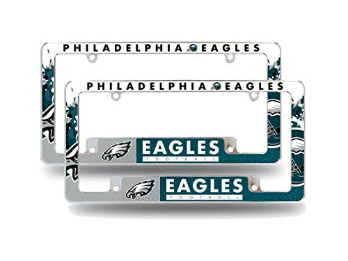 Rico Philadelphia Eagles NFL Set of 2 Chrome Metal License Plate Frames with Bold Full Frame Design