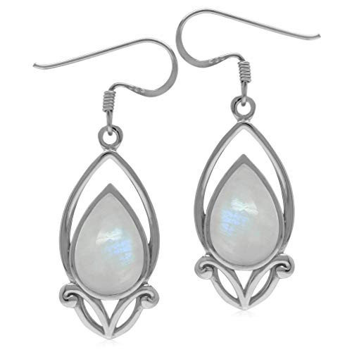 Silvershake 12X8mm Natural Pear Shape Moonstone 925 Sterling Silver Victorian Style Drop Dangle Hook Earrings Silvershake 12X8mm Natural Pear Shape Moonstone 925 Sterling Silver Victorian Style Drop Dangle Hook Earrings