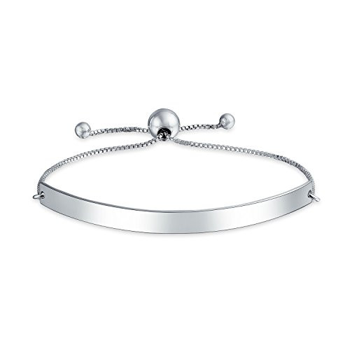 Identification ID Bracelet Engravable Name Plate Bar Bolo Bracelet For Women 925 Sterling Silver Adjustable
