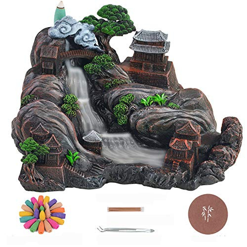 Soyo Backflow Incense Burner Waterfall Incense Holder Mountain River with 120 Backflow Incense Cones  30 Incense Sticks  1 Tweezer Aromatherapy Ornamental for Home Office Yoga