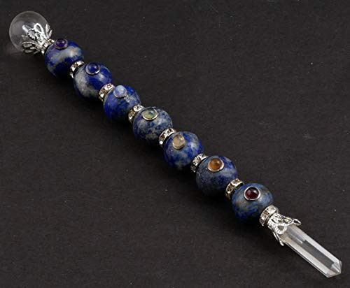 PYOR Lapis Lazuli Seven Chakara Ball Healing Stick Reiki Crystal Pointer Chakra Balancing Aura Cleansing Reiki Healing Home Decor EMF Protection 8_5-9 Inch Approx