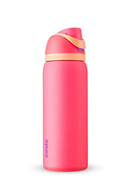 Owala FreeSip Insulated Stainless-Steel Water Bottle with Locking Push-Button Lid 32-Ounce Hyper Flamingo