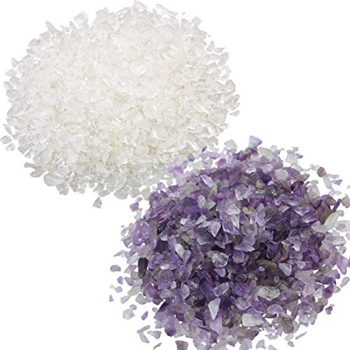 SUNYIK Pack of 2 Rock Quartz   Amethyst Tumbled Chips Stone Crushed Crystal Quartz Pieces Irregular Shaped Stones 2 lbs 920g