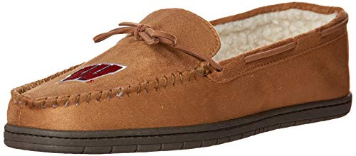 NCAA Wisconsin Badgers Mens College Team Logo Moccasin Slippers ShoesCollege Team Logo Moccasin Slippers Shoes Tan Medium 9-10