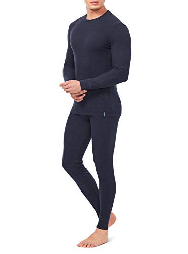 DAVID ARCHY Mens Ultra Soft Winter Warm Base Layer Top   Bottom Fleece Lined Thermal Set Long John S Heather Dark Blue