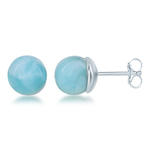 Sterling Silver Natural Larimar 6mm Bead Stud Earrings