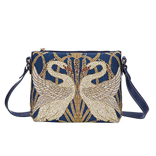 Signare Tapestry Crossbody Purse Small Shoulder Bag for Women with Walter Crane Swan Design XB02-ART-WC-SWAN