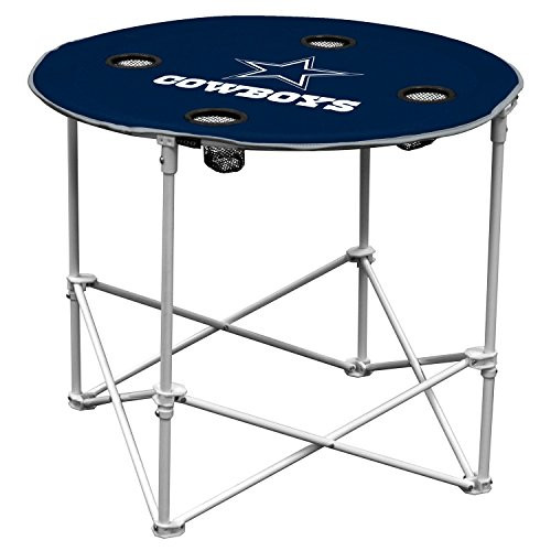 NFL Logo Brands Dallas Cowboys Collapsible Round Table with 4 Cup Holders and Carry Bag Team Color