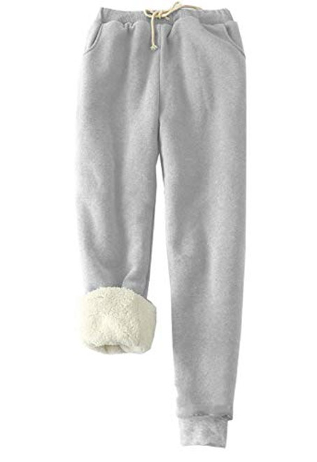 HeSaYep Womens Warm Sherpa Lined Sweatpants Drawstring Athletic Jogger Fleece Pants with PocketsLight Gray S
