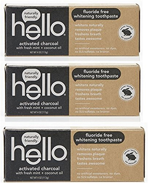 Hello Activated Charcoal Fluoride Free Whitening Toothpaste With Fresh MintCoconut Oil 4_0 Oz Pack Of 3