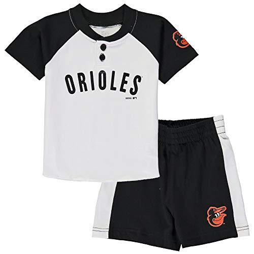 Outerstuff MLB Infants Toddler Good Hit Short Sleeve Henley   Shorts Set 18 Months Baltimore Orioles