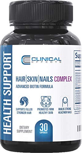 Clinical Effects Hair Skin and Nails Complex - Dietary Supplement with Advanced Biotin Formula - 30 Capsules Per Pack - 1 Pack - Promotes Hair Growth Strong Nails and Healthy Skin