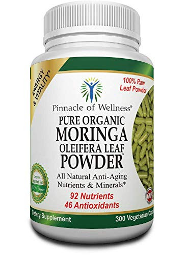 Pinnacle of Wellness Pure Organic Moringa Oleifera Leaf Powder  300 Capsules  150 Servings
