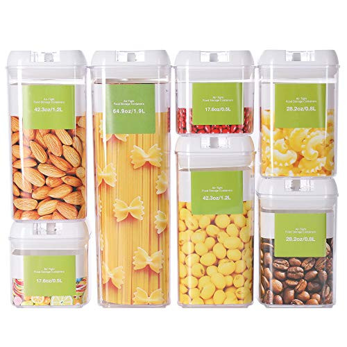 Xinfull 7 Pieces Airtight Food Storage Containers Clear Plastic Cereal Containers with Easy Lock Lids for Kitchen Snacks Pantry Organization and Storage