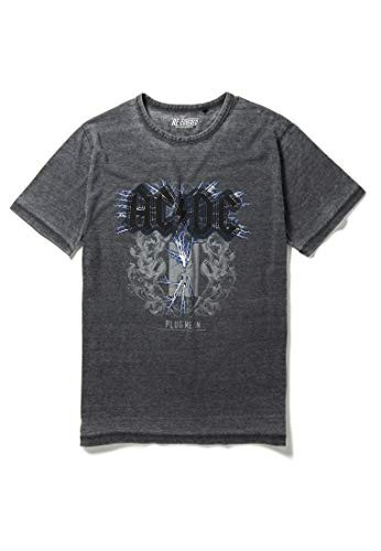 Recovered ACDC Plug Me in Logo Charcoal T-Shirt Size XL