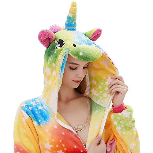 ABENCA Fleece Onesie Pajamas for Women Adult Cartoon Animal Unicorn Christmas Halloween Cosplay Onepiece Costume Colorful rainbow new M ABENCA Fleece Onesie Pajamas for Women Adult Cartoon Animal Unicorn Christmas Halloween Cosplay Onepiece Costume Colorful rainbow new M