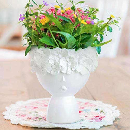 Cute Head Planter Pot Unique planters Face vase Face Planter Pretty Plant Pot Head Vase White Planter Head Planters for Indoor Plants Flower Pot