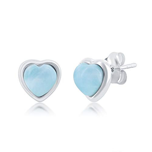 Sterling Silver Heart Shaped Natural Larimar Stud Earrings